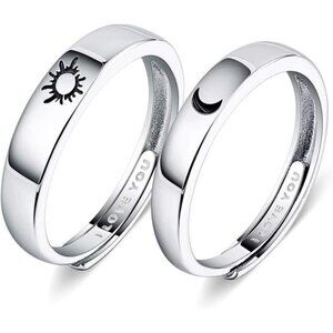 925 Silver Rings Custom Adjustable Sun and Moon Matching Rings Engraved